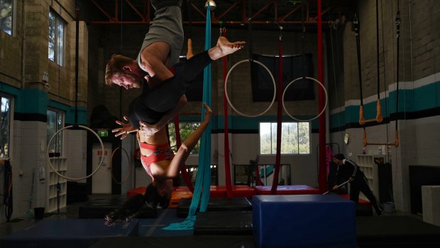 Acrobats Brendan Irving and Elysha Manik audition for a role in Pippin, the first major stage production since COVID-19 restrictions closed the industry down.