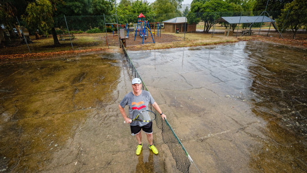 John Carr, pictured at the Beechworth’s only tennis court that is available to players. 