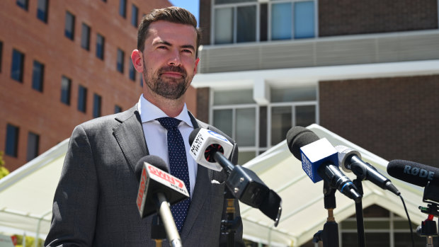 Opposition leader Zak Kirkup speaking outside of Ainslie House on WA’s surge readiness to deal with an influx of NSW travellers.