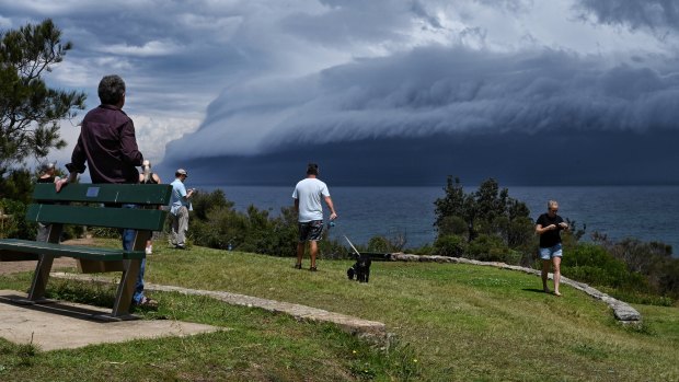 The storm moves off the coast of Mona Vale, about 1.30pm on Saturday. 