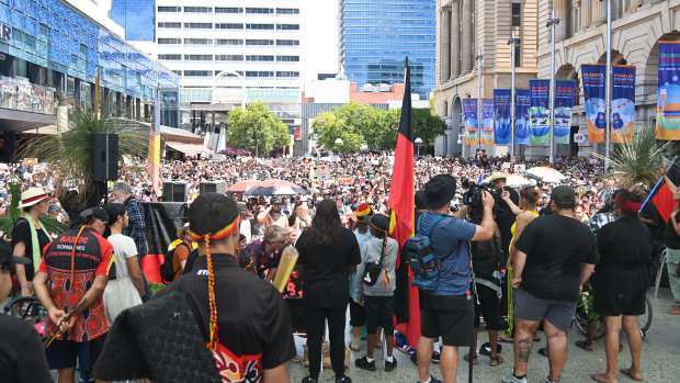 Thousands of protesters attended an Invasion Day rally at Perth’s Forrest Chase.