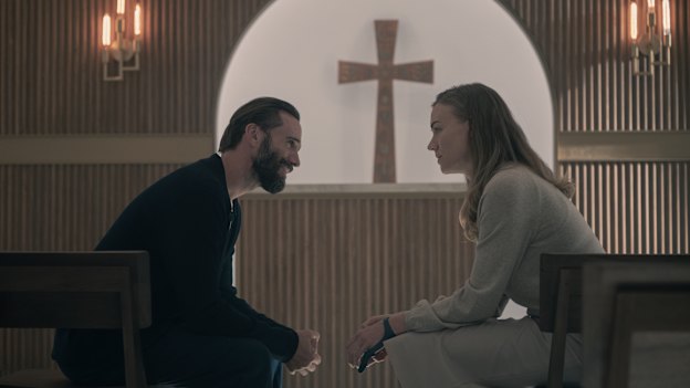 Strahovski as Serena with Joseph Fiennes as Fred in The Handmaid’s Tale.