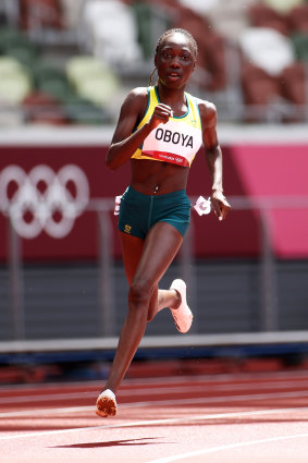 Bendere Oboya competes at the Tokyo Olympic Games.