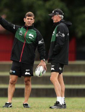 Jason Demetriou (left) learned straight from the Wayne Bennett handbook as his assistant at South Sydney.