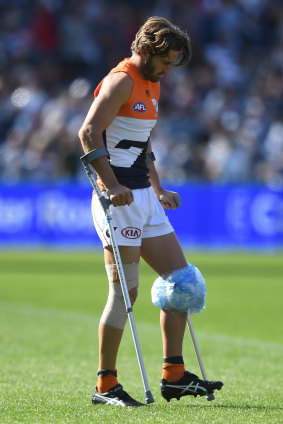 The tragic sight of Callan Ward on crutches. 