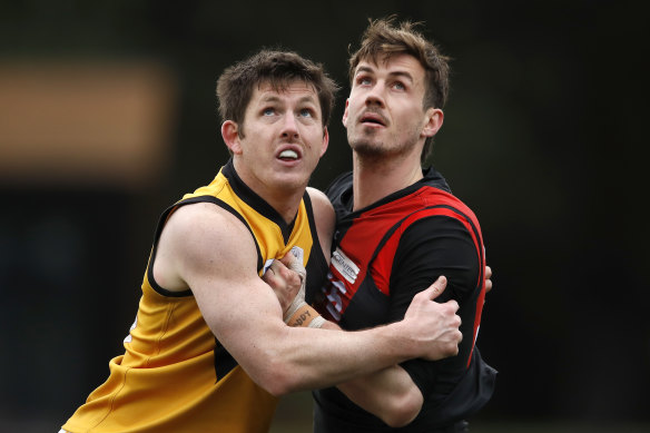 Michael Hartley (right) has rejected a one-year deal from Essendon and will look elsewhere.