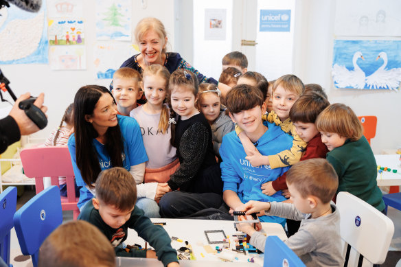 Erica and Jackson Packer at the UNICEF play and learning hub for Ukrainian refugees in Straseni, Moldova.