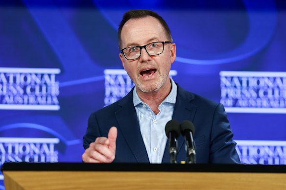 Greens leader Senator David Shoebridge during an address to the National Press Club on Wednesday.