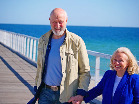 "Age is a really funny thing until you get there": James Cromwell and Jacki Weaver in Never Too Late. 