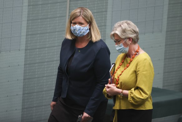 Liberal MP Bridget Archer, left, crossed the floor to support debate of crossbench MP Helen Haines’ federal integrity bill.