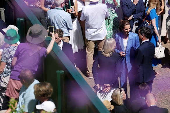 Catherine, Princess of Wales attends on day four at Wimbledon.