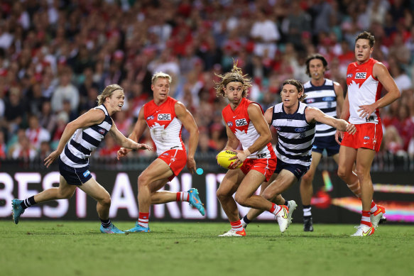 James Rowbottom, centre, pictured during round two. 