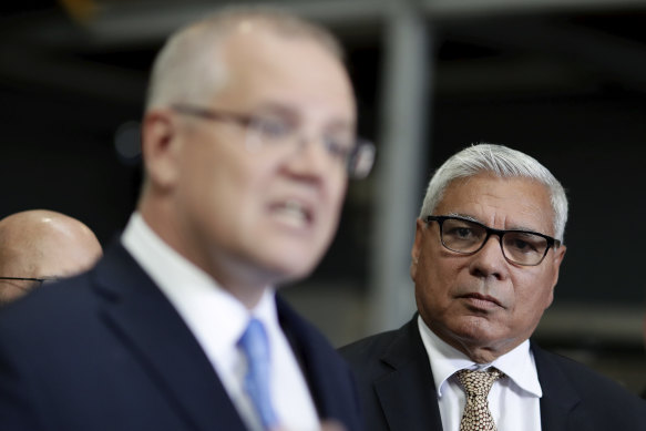 Scott Morrison and then Liberal candidate for the seat of Gilmore, Warren Mundine, during the 2019 campaign.