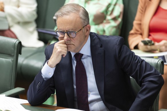 Anthony Albanese during question time at Parliament House today.