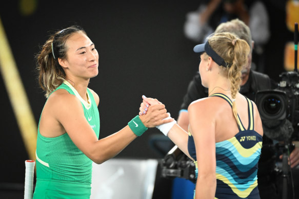 Zheng Qinwen defeated Dayana Yastremska to reach her first grand slam singles final.