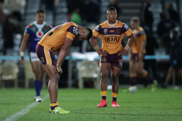 Payne Haas after Saturday's loss to the Warriors. It was the Broncos' sixth straight defeat.