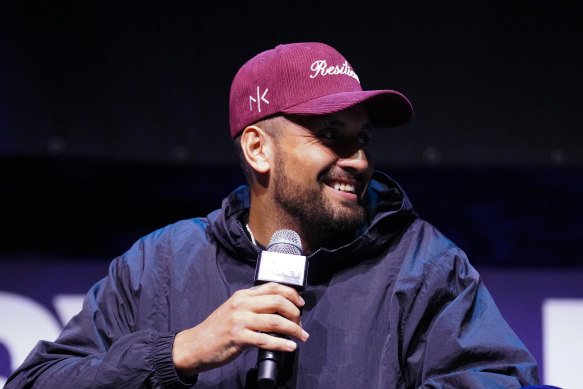 Nick Kyrgios speaks at a SXSW event in Sydney on Thursday.