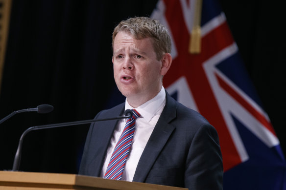 New Zealand’s COVID-19 Response Minister Chris Hipkins speaks during a press conference in Wellington on Thursday.