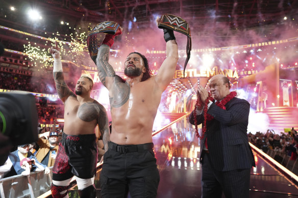 Roman Reigns defeated Cody Rhodes at WrestleMania 39 in California, US, in 2023. 