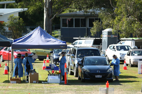 The testing site at Indooroopilly State High School was busy over the weekend.