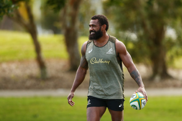 Marika Koroibete during a Wallabies training session at Sanctuary Cove.