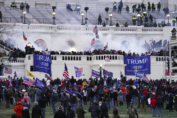 Violent insurrectionists, loyal to then president Donald Trump, storm the Capitol in Washington to try to stop the certification of Joe Biden’s election win.