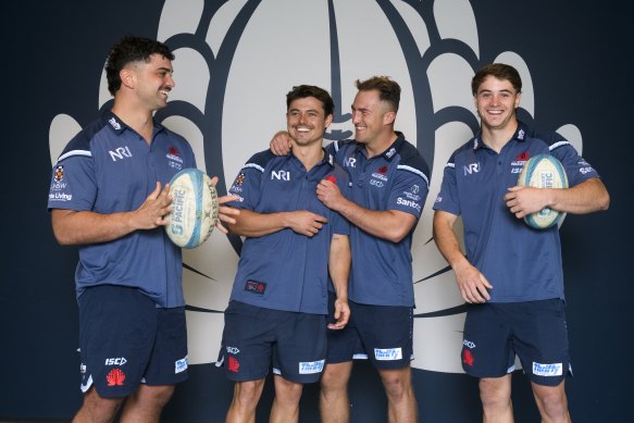 Four Easts stars and Waratahs re-signings (l-r) Julian Heaven, Jack Grant, Jack Bowen and Teddy Wilson. 