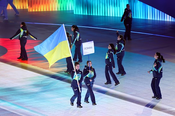 Ukraine boycotted the opening ceremony but their flag, carried by Paralympics volunteers, was met with cheers from the crowd.