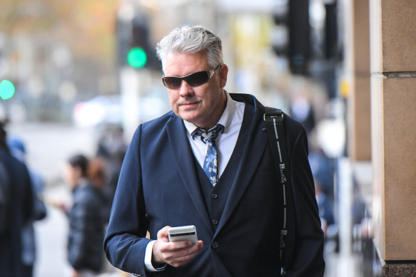 Ewen Addison outside Melbourne Magistrates’ Court earlier this month.