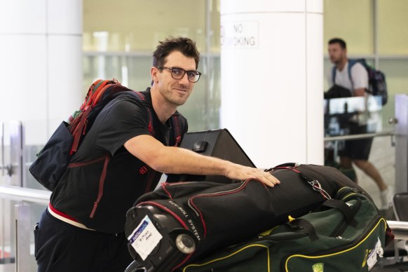 Australian cricket captain Pat Cummins arrives back in Sydney after his World Cup victory.