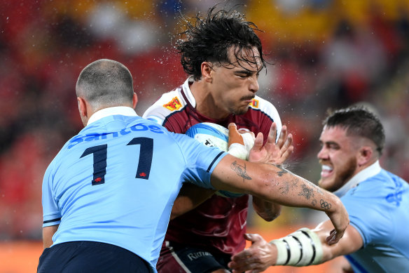 Jordan Petaia, pictured against the Waratahs, was removed from the field in the 55h minute against the Hurricanes for a HIA.