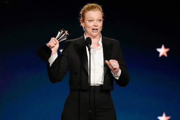 Sarah Snook accepts the award for best actress in a limited series or movie made for television for All Her Fault.