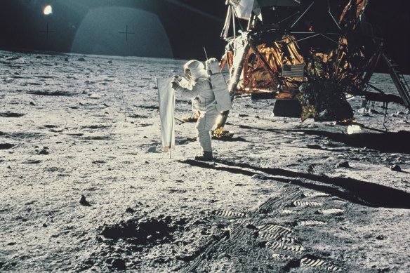 The footprints pictured here, as Edwin ‘Buzz’ Aldrin sets up an experiment on the lunar surface during the Apollo 11 mission, are still preserved on the moon’s surface.