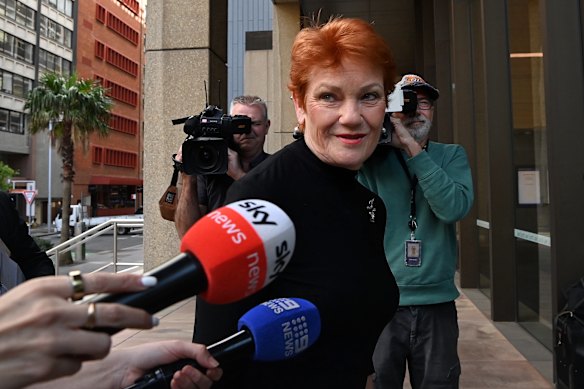 One Nation leader Pauline Hanson arrives at the Federal Court in Sydney on Monday.