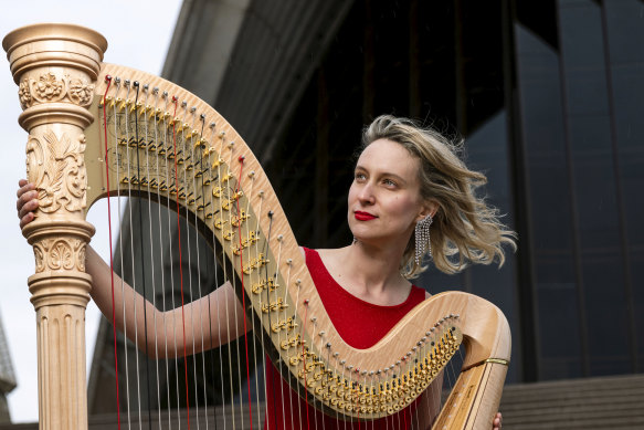 Harpist Georgia Lowe has lost 40 to 50 per cent of her income in the shutdown.