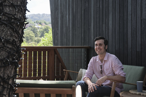 Builder and owner Adam Souter of Souter Built in front of his new standalone dwelling, Pepper Tree Passive House.