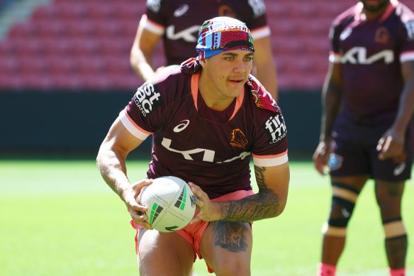 Reece Walsh during a Broncos training session.