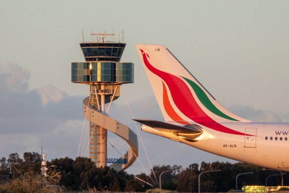 A SriLankan Airlines Airbus A330-343 aircraft taxis for departure from Sydney Kingsford Smith Airport to Colombo, Sri Lanka.