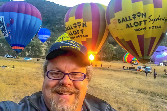 Hot air balloon fan Josh Powell-Fussell at the Hunter Valley Balloon Fiesta in 2017. 