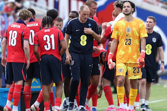 England manager Thomas Tuchel during a drinks break in a friendly against New Zealand.