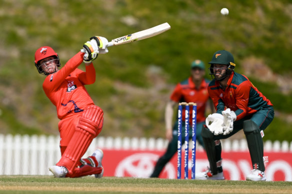 Jake Fraser-McGurk hits out during his record knock.