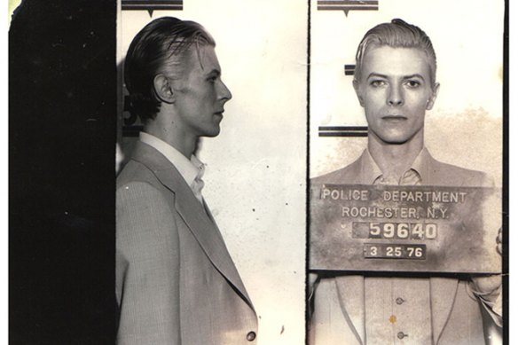 A mugshot of David Bowie following his arrest for marijuana possession in New York in March 1976.