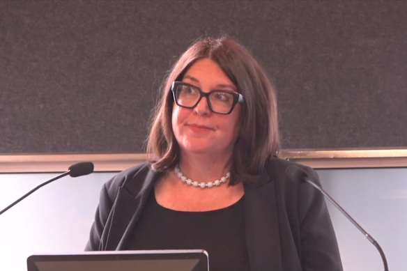 Andrea Fox appears before the inquiry on Tuesday.