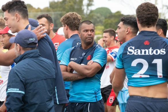 Fighting fit ... Kurtley Beale at Monday’s cross-code trainbing session between the Waratahs and St George Illawarra Dragons.