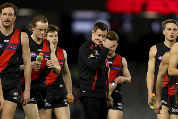 John Worsfold with some of the team after their loss against Port Adelaide.