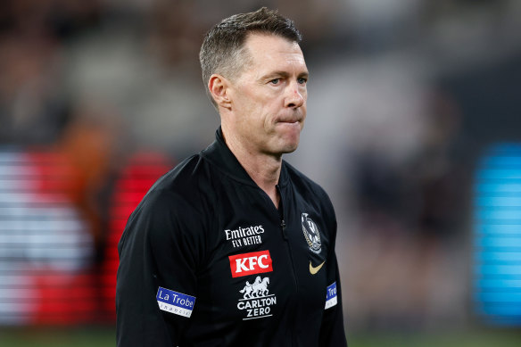 Collingwood coach Craig McRae looks on during his side’s round two loss to St Kilda.