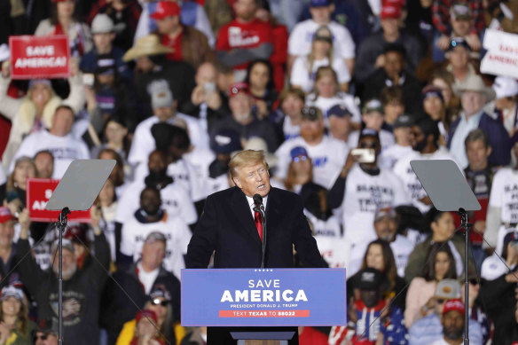 Donald Trump tells a rally in Texas on 
 Saturday that if re-elected, he would consider pardons for people charged with criminal offences in connection with the attack on the US Capitol.