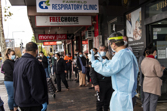 A community readier than many for a crisis ... people queuing for  COVID testing in Fairfield this week. 