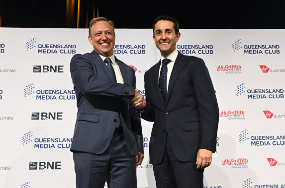 Labor Premier Steven Miles and LNP Opposition Leader David Crisafulli at Wednesday’s debate.