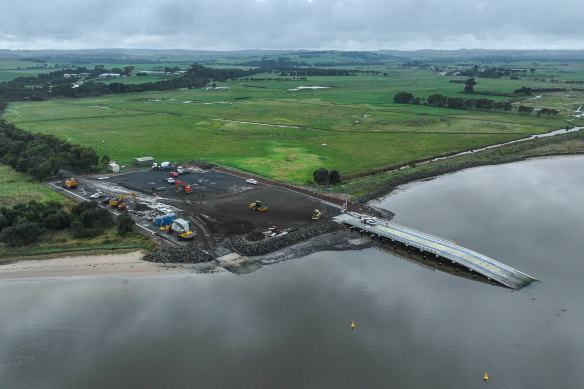 An aerial view of Mahers Landing, where the boat ramp is being upgraded.